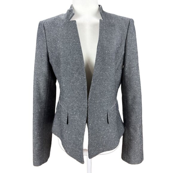 Ann Taylor Womens Blazer Jacket Size 8 Gray Tweed Work Office Career Long Sleeve - Picture 2 of 10